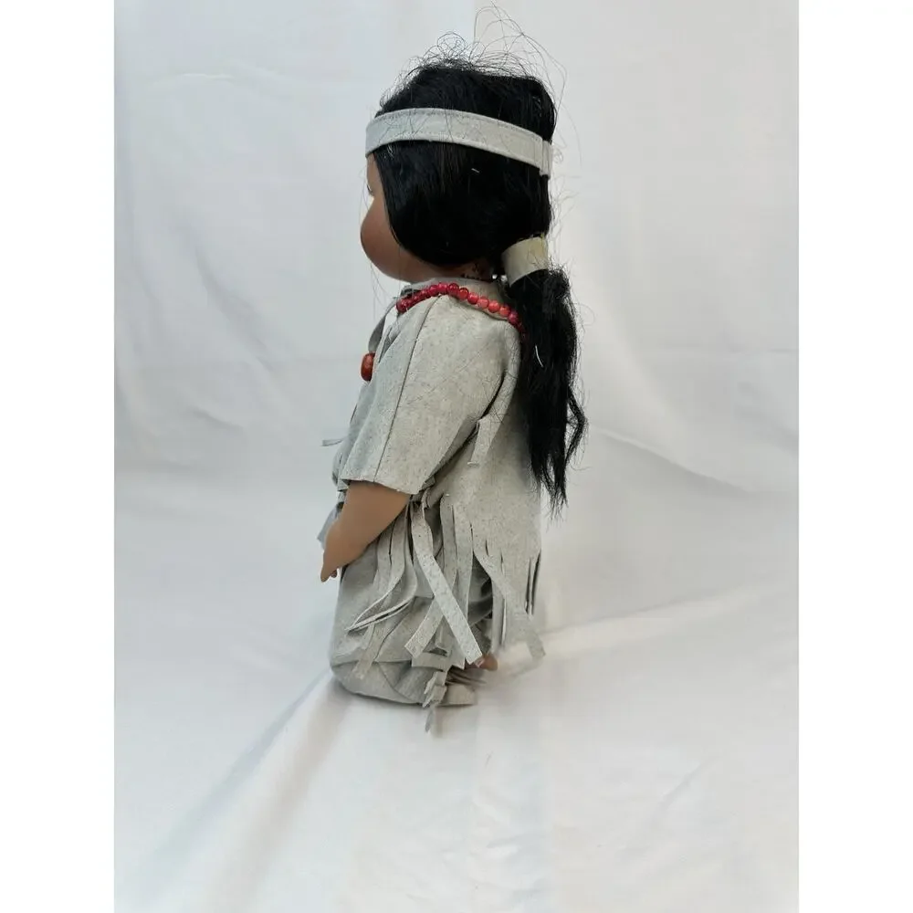 Vintage Native American Style Doll 12” – Feather Defect – Signed Neck Mark